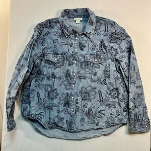 Lightweight denim pearl snap western style shirt